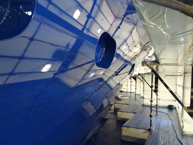 Mega Yacht Painting Blue Hull